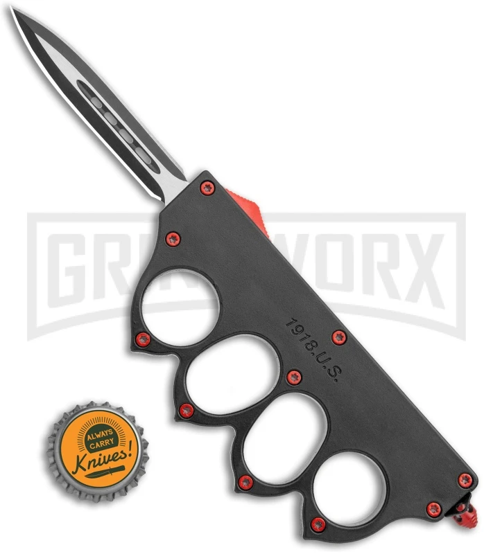 Atomic 1918 Black And Red OTF Automatic Knuckle Knife - Dagger Two-Tone Plain 7 Atomic 1918 Black And Red OTF Automatic Knuckle Knife - Dagger Two-Tone Plain - Image 5