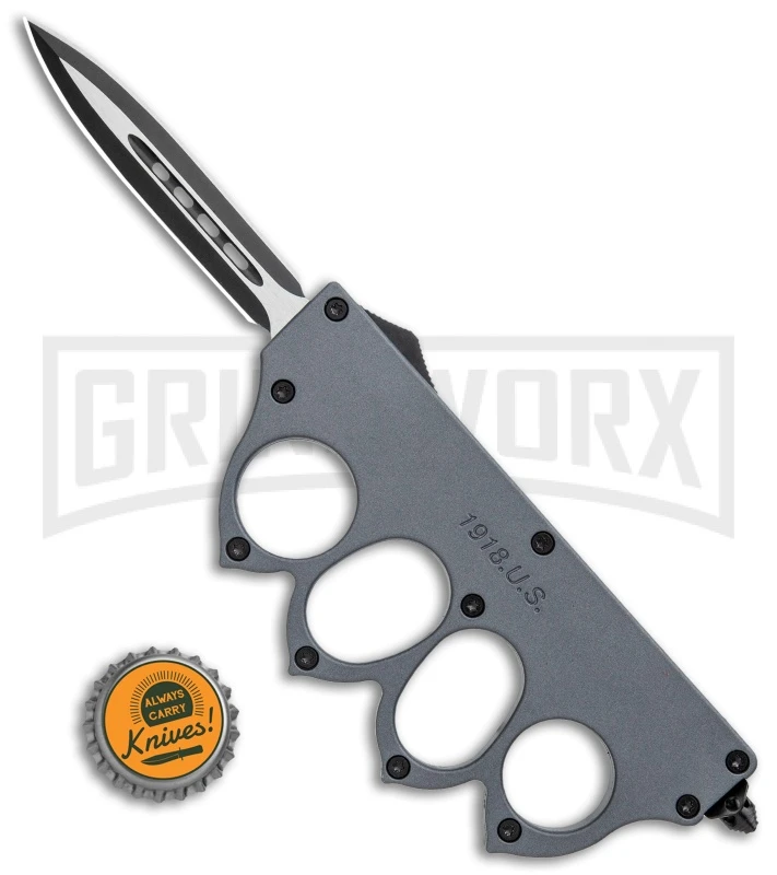 Atomic 1918 Gray OTF Automatic Knuckle Knife - Dagger Two-Tone 7 Atomic 1918 Gray OTF Automatic Knuckle Knife - Dagger Two-Tone - Image 5