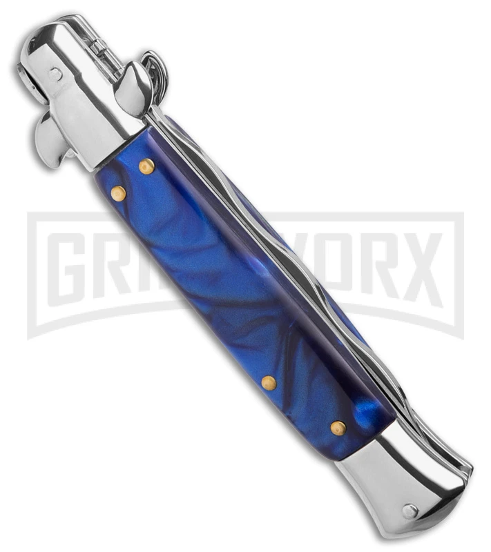 9" Anomaly Stiletto Blue Pearlex Automatic Knife - Satin Kriss 5 9" Anomaly Stiletto Blue Pearlex Automatic Knife - Satin Kriss - Image 3