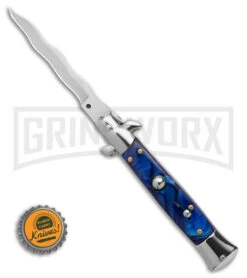 9" Anomaly Stiletto Blue Pearlex Automatic Knife - Satin Kriss 9 9" Anomaly Stiletto Blue Pearlex Automatic Knife - Satin Kriss -Kershaw Store 9in Anomaly Stiletto Blue Pearlex AK Satin Kriss BHQ 162171 td size large