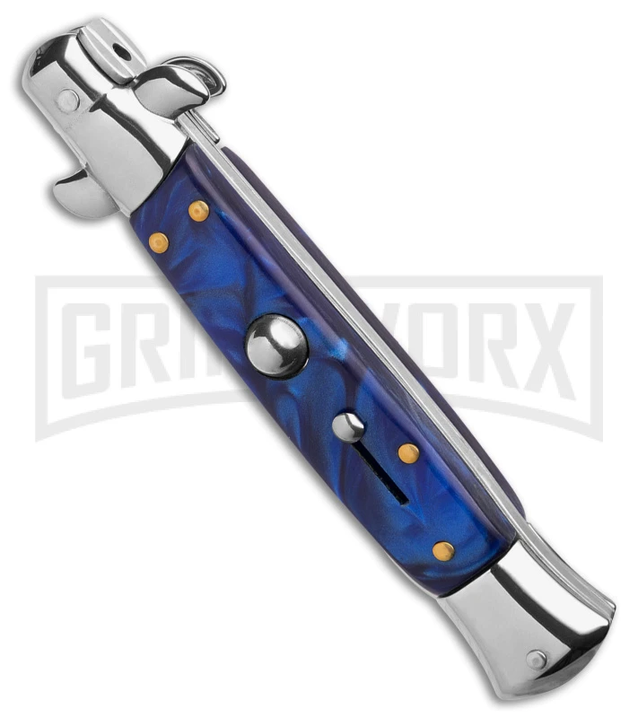 9" Anomaly Stiletto Blue Pearlex Automatic Knife - Satin Kriss 4 9" Anomaly Stiletto Blue Pearlex Automatic Knife - Satin Kriss - Image 2