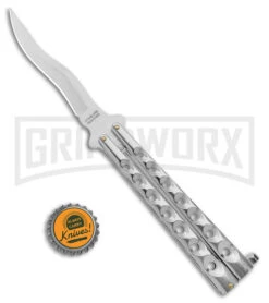 Kriss Blade Silver Butterfly Balisong Knife - Satin Plain -Kershaw Store 9in Silver Butterfly Kriss Blade Satin GX 2609 jr bottlecap large