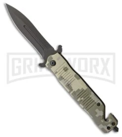 ABKT Stiletto Green Camo Aluminum Spring Assisted Knife - Black Plain