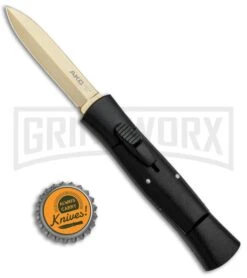 AKC 007 Concord Black OTF Automatic Knife - Dagger Gold Plain -Kershaw Store AKC 007 Concord Dagger OTF Auto Black Gold BP 28946 jr bottlecap large