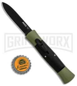 AKC Concord Green/Black OTF Automatic Knife - Flat Black -Kershaw Store AKC 007 Concord OTF Green Black Flat GX 30500 jr bottlecap large