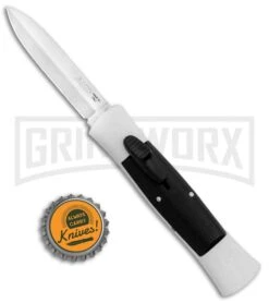 AKC 007 Concord White/Black OTF Automatic Knife - Dagger Satin -Kershaw Store AKC 007 Concord OTF White Satin Dagger GX 30495 jr bottlecap large