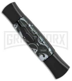 AKC 077 Concord Route 66 Skull OTF Automatic Knife - Black Plain -Kershaw Store AKC 077 concord route 66 skull black plain BP 19012 er side large