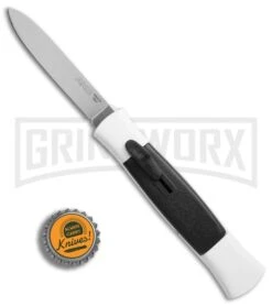 AKC 077 Concord White/Black OTF Automatic Knife - Flat Satin Plain -Kershaw Store AKC 077 concord white black satin flat BHQ 52355 er bottlecap large