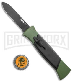 AKC 777 Blackfinger Green/Black OTF Automatic Knife - Black Plain -Kershaw Store AKC 777 Blackfinger OTF Auto Green Black Black Flat BHQ 138920 jr bottlecap large