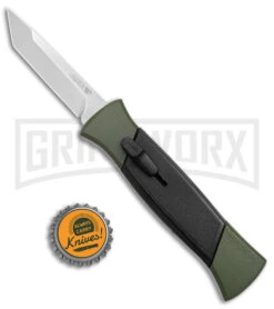 AKC 777 Blackfinger Green/Black OTF Automatic Knife - Satin Tanto -Kershaw Store AKC 777 Blackfinger OTF Auto Green Black SW Tanto BHQ 152941 jr bottlecap large