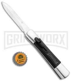 AKC Concord Polish/Black OTF Automatic Knife - Dagger Satin Plain -Kershaw Store AKC Concord Dagger OTF Auto Polish Black Satin BHQ 92038 jr bottlecap large