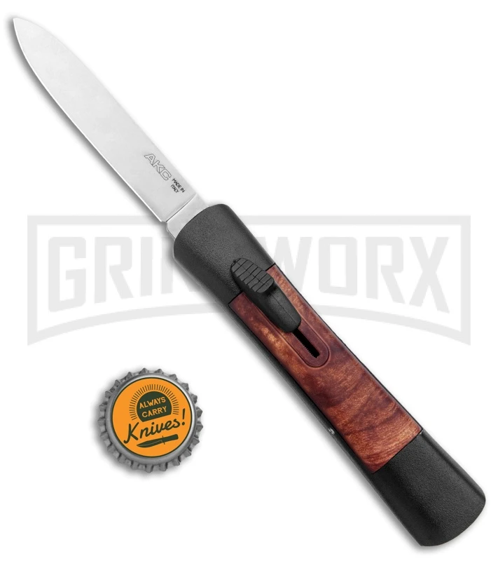 AKC Concord Briar Wood OTF Automatic Knife - Plain Satin Flat 6 AKC Concord Briar Wood OTF Automatic Knife - Plain Satin Flat - Image 4