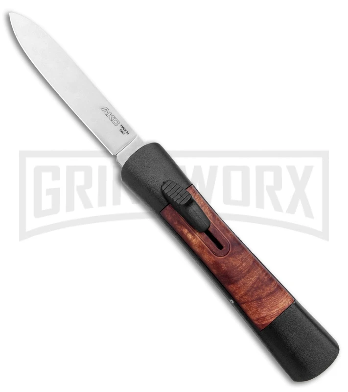 AKC Concord Briar Wood OTF Automatic Knife - Plain Satin Flat 3 AKC Concord Briar Wood OTF Automatic Knife - Plain Satin Flat