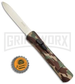 AKC Concord Camo Rubber OTF Automatic Knife - Gold Plain -Kershaw Store AKC Concord OTF Camo Rubber Gold BHQ 72046 jr bottlecap 2 large
