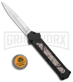 AKC F-16 Diamondback D/A OTF Automatic Knife - Bayo Satin Plain -Kershaw Store AKC F 16 DA Bayo OTF Auto Diamondback Satin BHQ 131609 jr bottlecap large