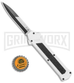 AKC F-16 White D/A OTF Automatic Knife - Bayo Two Tone Plain -Kershaw Store AKC F 16 DA Bayo OTF Auto White TT BHQ 114660 jr bottlecap large