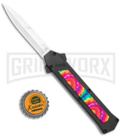 AKC F-16 Tie Dye D/A OTF Automatic Knife - Bayo Satin Plain -Kershaw Store AKC F 16 DA Bayo OTF Tie Dye Satin BHQ 143649 jr bottlecap large