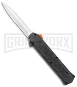 AKC F-16 Black D/A OTF Automatic Knife + Orange Button - Dagger Satin Plain