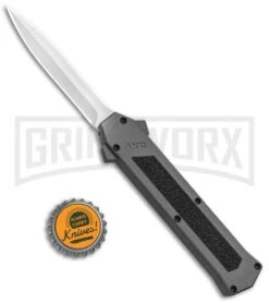 AKC F-16 Gray D/A OTF Automatic Knife - Dagger Satin Plain -Kershaw Store AKC F 16 DA Dagger OTF Auto Gray Satin BHQ 92691 jr bottlecap large