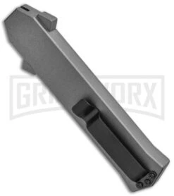 AKC F-16 Gray D/A OTF Automatic Knife - Dagger Satin Plain -Kershaw Store AKC F 16 DA Dagger OTF Auto Gray Satin BHQ 92691 jr side large