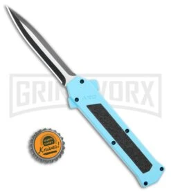 AKC F-16 Teal D/A OTF Automatic Knife - Dagger Two Tone Plain -Kershaw Store AKC F 16 DA Dagger OTF Auto Teal TT BHQ 109160 jr bottlecap large