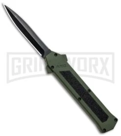 AKC F-16 Green D/A OTF Automatic Knife - Dagger Black Plain