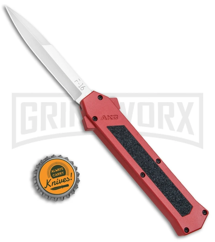 AKC F-16 Red D/A OTF Automatic Knife - Bayo Satin Plain 6 AKC F-16 Red D/A OTF Automatic Knife - Bayo Satin Plain - Image 4