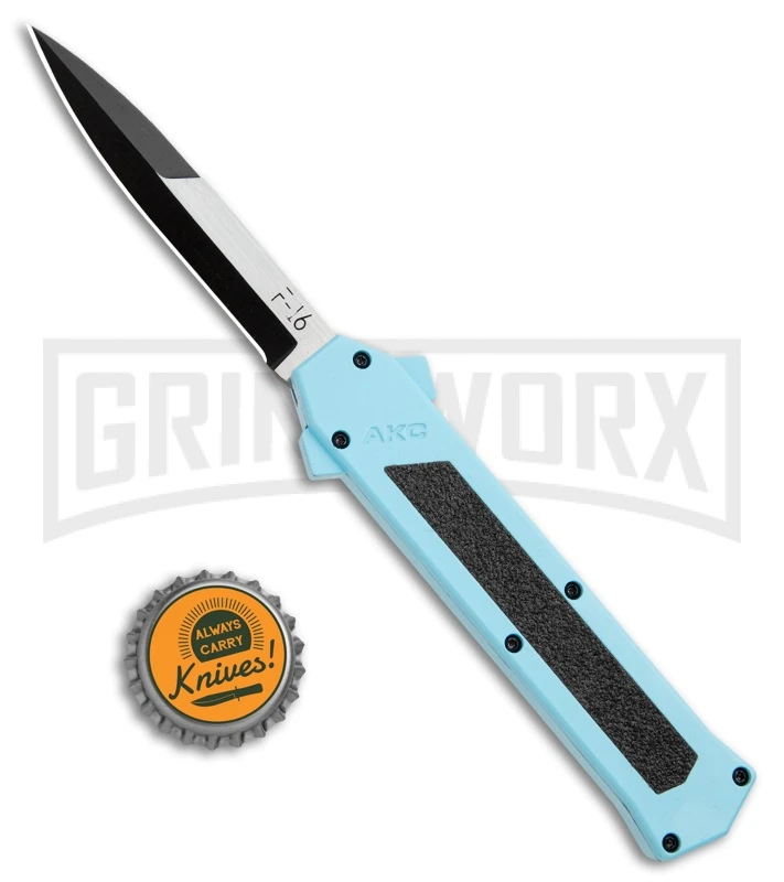 AKC F-16 Teal D/A OTF Automatic Knife - Bayonet Two Tone Plain 6 AKC F-16 Teal D/A OTF Automatic Knife - Bayonet Two Tone Plain - Image 4