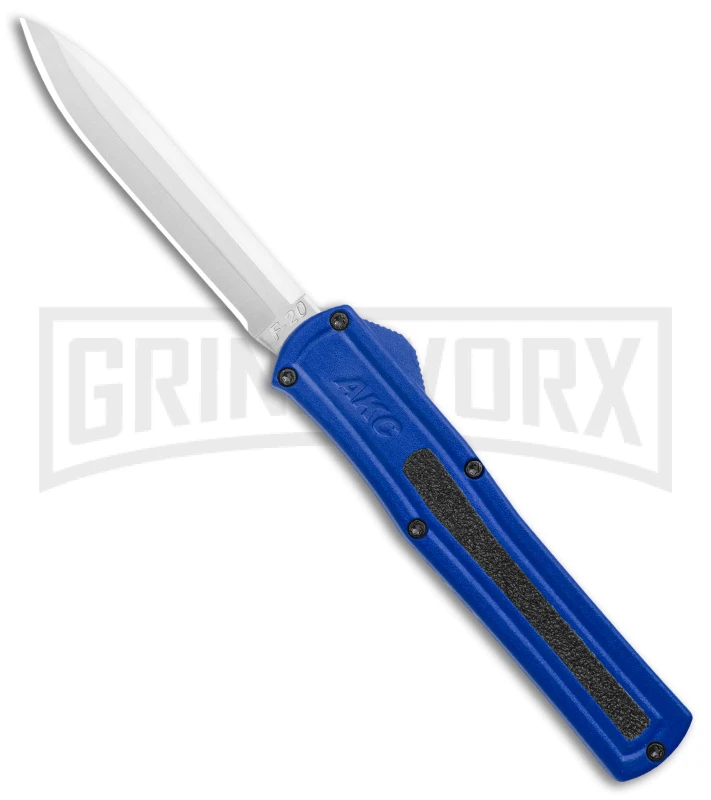 AKC F-20 Blue D/A OTF Automatic Knife - Spear Point Satin Plain 3 AKC F-20 Blue D/A OTF Automatic Knife - Spear Point Satin Plain