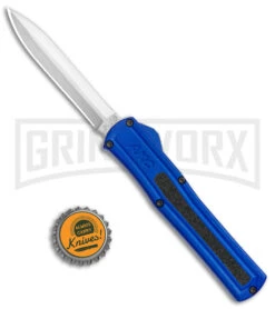 AKC F-20 Blue D/A OTF Automatic Dagger Knife - Satin Plain -Kershaw Store AKC F 20 DA Dagger OTF Auto Blue Satin BHQ 141098 jr bottlecap 2 large