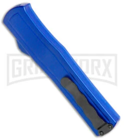 AKC F-20 Blue D/A OTF Automatic Dagger Knife - Satin Plain -Kershaw Store AKC F 20 DA Dagger OTF Auto Blue Satin BHQ 141098 jr side 2 large