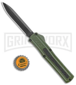 AKC F-20 Green D/A OTF Automatic Knife - Black Plain -Kershaw Store AKC F 20 DA Dagger OTF Auto OD Green Black BHQ 140846 jr bottlecap large