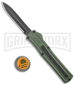 AKC F-20 OD Green Aluminum D/A OTF Automatic Knife - Dagger Black Plain -Kershaw Store AKC F 20 DA Dagger OTF Auto OD Green Black BHQ 146285 jr bottlecap large