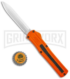 AKC F-20 Orange D/A OTF Drop Point Automatic Knife - Satin Plain -Kershaw Store AKC F 20 DA Dagger OTF Auto Orange Satin BHQ 140491 jr bottlecap large