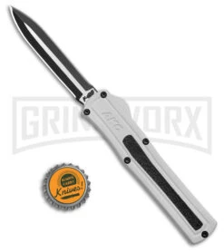 AKC F-20 White Aluminum D/A Dagger OTF Automatic Knife - Two Tone Plain -Kershaw Store AKC F 20 DA Dagger OTF Auto White Aluminum TT BHQ 179206 jr bottlecap large