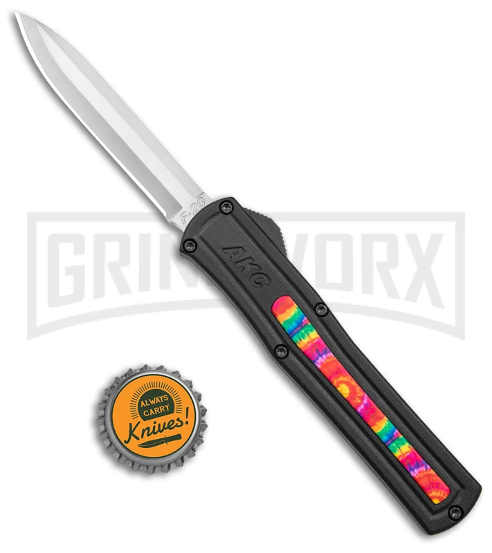 AKC F-20 Black W/ Tie Dye Inlay D/A OTF Automatic Knife - Satin Plain 6 AKC F-20 Black W/ Tie Dye Inlay D/A OTF Automatic Knife - Satin Plain - Image 4