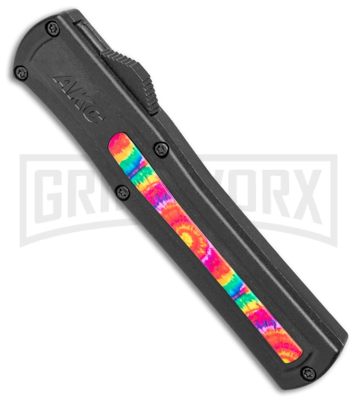 AKC F-20 Black W/ Tie Dye Inlay D/A OTF Automatic Knife - Satin Plain 4 AKC F-20 Black W/ Tie Dye Inlay D/A OTF Automatic Knife - Satin Plain - Image 2