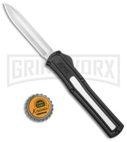 AKC F-20 Black W/ White Inlay D/A OTF Automatic Knife - Satin Plain -Kershaw Store AKC F 20 DA SP OTF Auto Black White Inlay Satin BHQ 152917 jr bottlecap large
