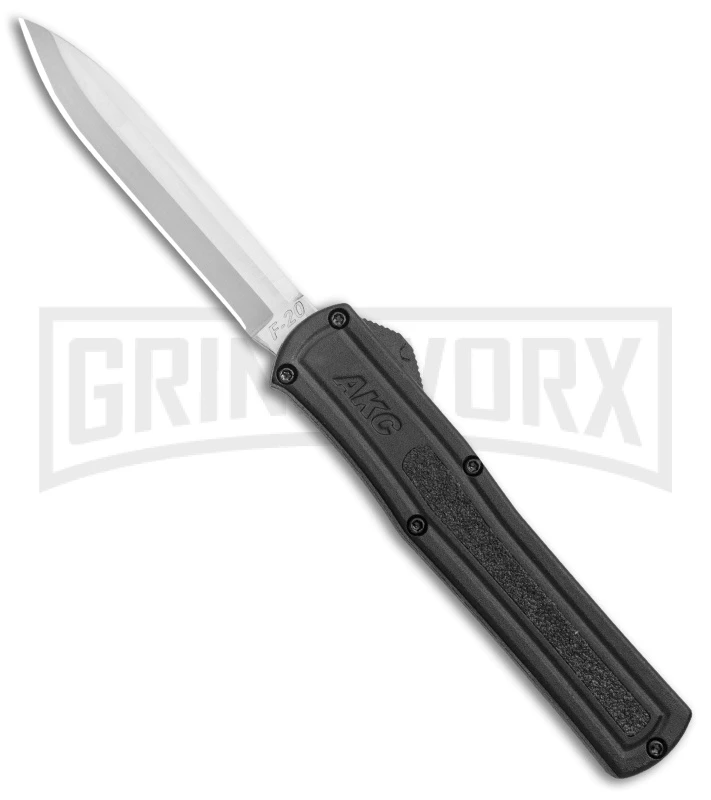AKC F-20 Black D/A OTF Automatic Knife - Spear Point Satin Plain 3 AKC F-20 Black D/A OTF Automatic Knife - Spear Point Satin Plain