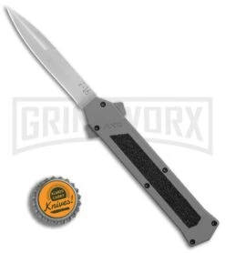 AKC F-16 Gray D/A OTF Automatic Knife - Bayo Satin Plain -Kershaw Store AKC F16 DA Bayo Satin Plain BP 25691 er bottlecap large