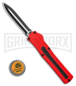 AKC F-20 D/A Dagger Dark Red Aluminum OTF Automatic Knife - Two Tone Plain -Kershaw Store AKC F20 DA Dagger OTF AK Red Alum 3in Two Tone BHQ 178590 td size large