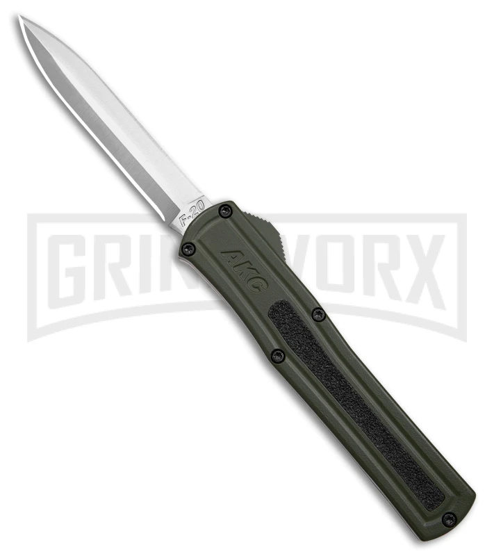 AKC F-20 D/A OTF OD Green Aluminum Automatic Knife - Satin Plain 3 AKC F-20 D/A OTF OD Green Aluminum Automatic Knife - Satin Plain