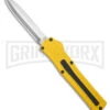 AKC F-20 D/A Dagger Yellow Aluminum OTF Automatic Knife - Satin Plain -Kershaw Store AKC F20 DA OTF AK Dagger yellow Alum 3in Satin BHQ 178761 td large