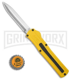 AKC F-20 D/A Dagger Yellow Aluminum OTF Automatic Knife - Satin Plain -Kershaw Store AKC F20 DA OTF AK Dagger yellow Alum 3in Satin BHQ 178761 td size large