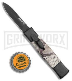 AKC Minion Concord Snake Skin OTF Automatic Knife - Dagger Black Plain -Kershaw Store AKC Minion Concord OTF Auto Snake Skin Black Dagger BHQ 173568 jr bottlecap large