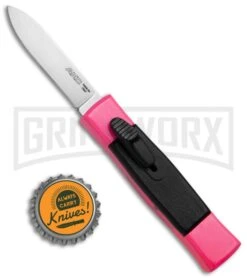 AKC Minion Concord Hot Pink OTF Automatic Knife - Flat Satin Plain -Kershaw Store AKC Minion Concord OTF Hot Pink BHQ 72004 jr bottlecap large