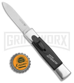 AKC Minion Concord Polish/Black OTF Automatic Knife - Flat Grind Satin Plain -Kershaw Store AKC Minion Concord Polish Black OTF Auto Satin Flat GX 41031 jr bottlecap large