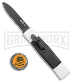 AKC Minion Concord White/Black OTF Automatic Knife - Flat Grind Black Plain -Kershaw Store AKC Minion Concord White Black OTF Auto Flat Grind Black Plain GX 14514 jr bottlecap large