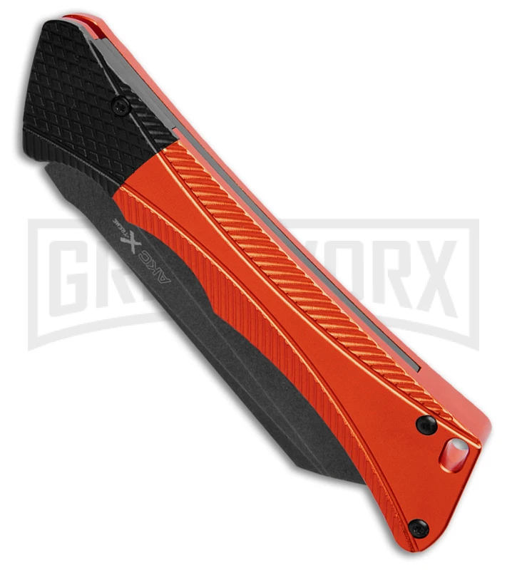 AKC Smarty Orange W/Black Bolster Automatic Knife Reverse Tanto - Black SW Plain 4 AKC Smarty Orange W/Black Bolster Automatic Knife Reverse Tanto - Black SW Plain - Image 2