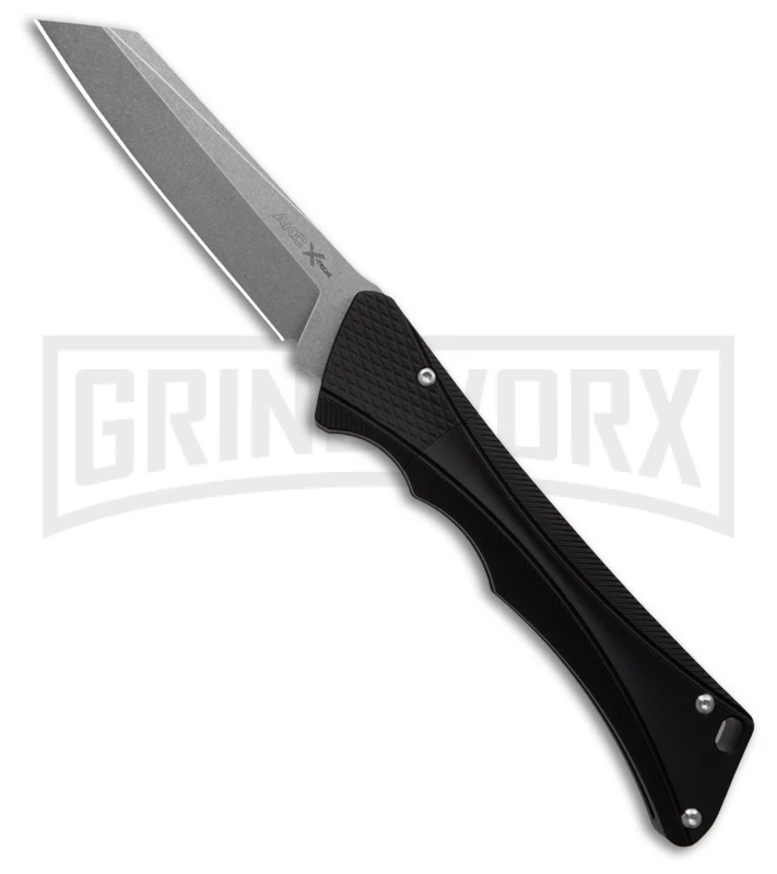 AKC Smarty Black Automatic Knife Reverse Tanto - Stonewash Plain 3 AKC Smarty Black Automatic Knife Reverse Tanto - Stonewash Plain